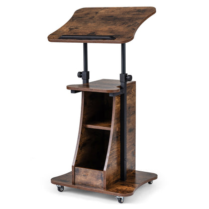 Mobile Podium Stand, Adjustable Height, Tilting Tabletop, Storage, Brown Laptop Tables & Printer Stands at Gallery Canada
