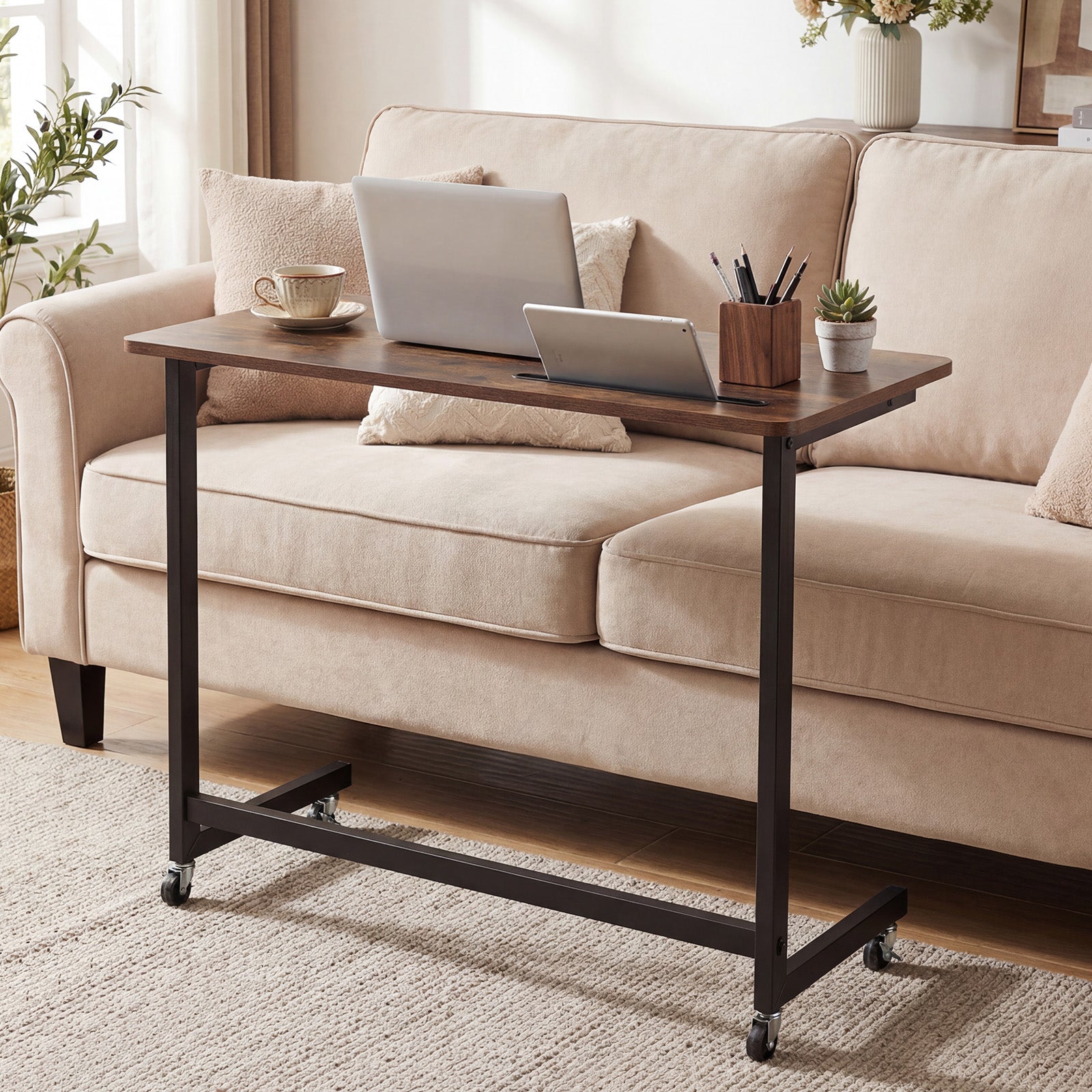 Mobile Side Table Rolling Laptop Desk Cart with Tablet Slot, Rustic Brown End & Side Tables at Gallery Canada