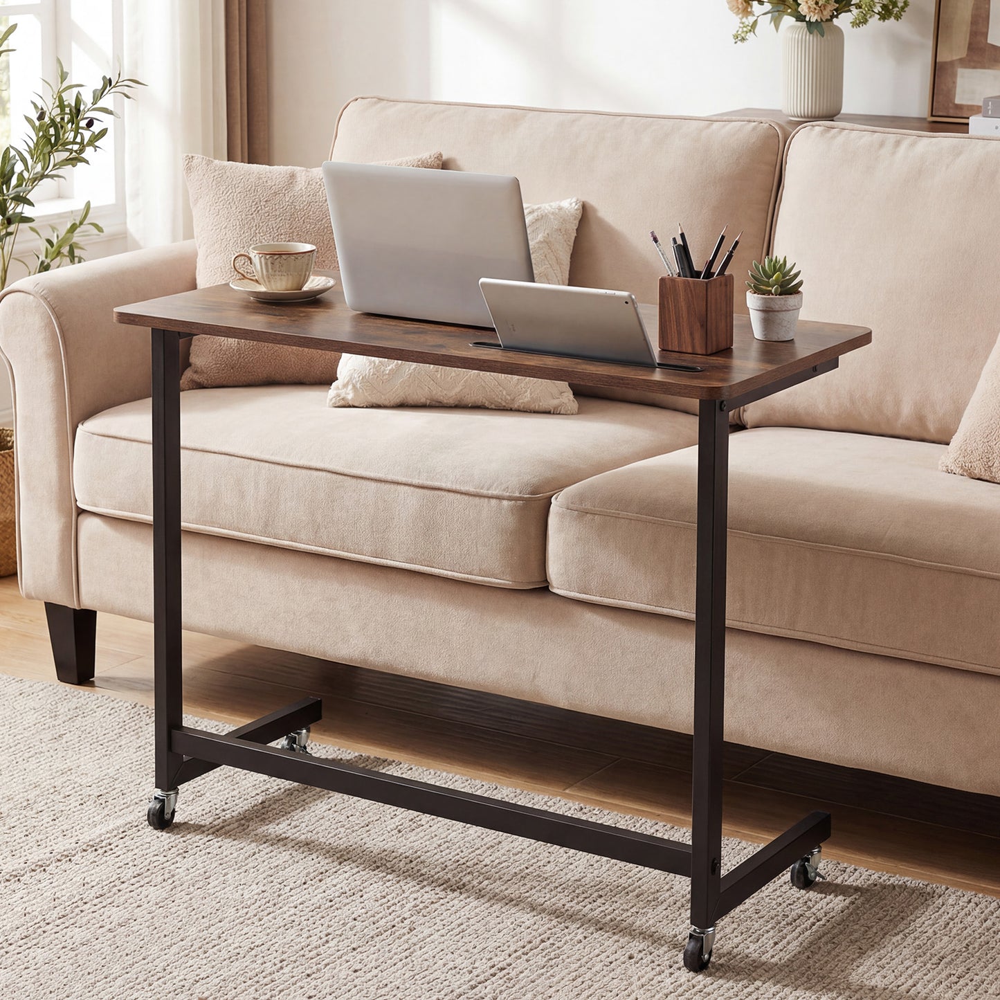 Mobile Side Table Rolling Laptop Desk Cart with Tablet Slot, Rustic Brown End & Side Tables at Gallery Canada