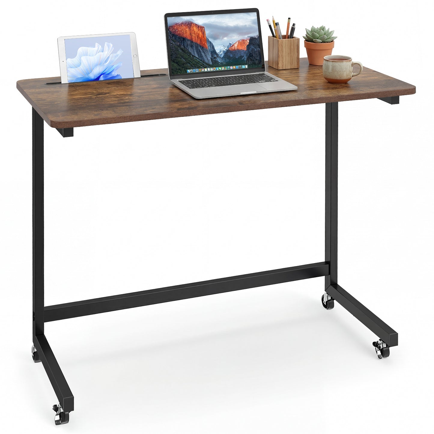 Mobile Side Table Rolling Laptop Desk Cart with Tablet Slot, Rustic Brown End & Side Tables Rustic Brown at Gallery Canada