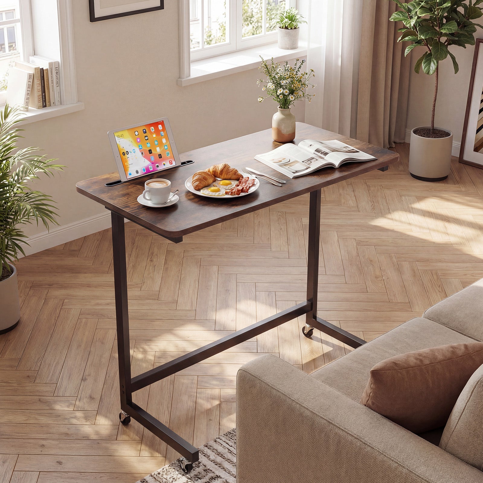 Mobile Side Table Rolling Laptop Desk Cart with Tablet Slot, Rustic Brown End & Side Tables at Gallery Canada