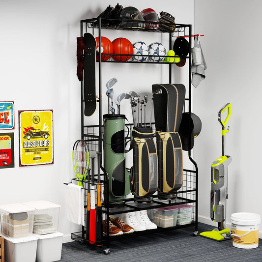 Mobile Sports Equipment Organizer, Golf Bag Storage, Club Rack, Black Sport Equipments Black at Gallery Canada