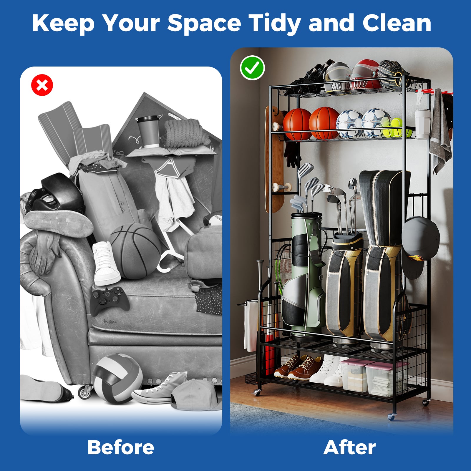 Mobile Sports Equipment Organizer, Golf Bag Storage, Club Rack, Black Sport Equipments at Gallery Canada
