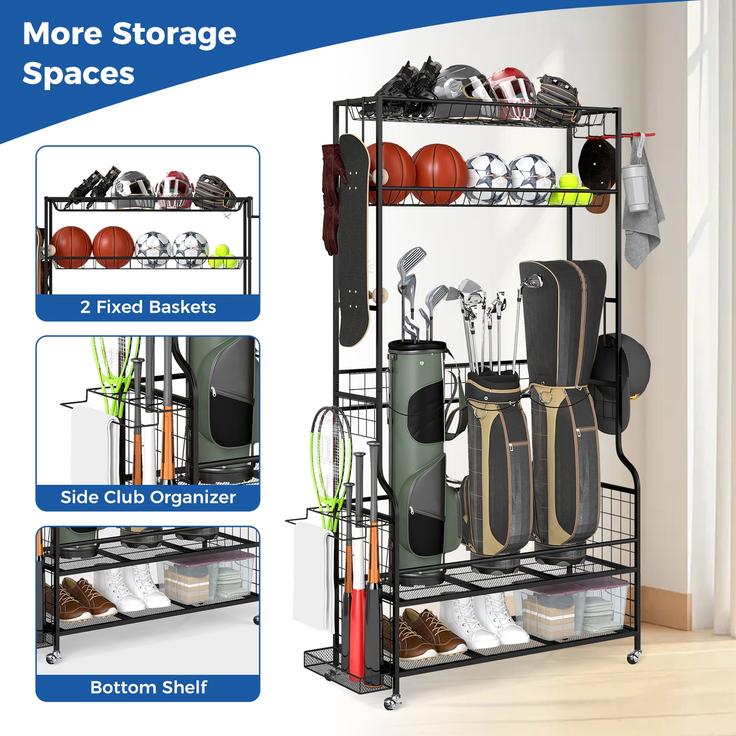 Mobile Sports Equipment Organizer, Golf Bag Storage, Club Rack, Black Sport Equipments at Gallery Canada