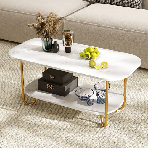 Modern 2-tier Faux Marble Top Coffee Table, White