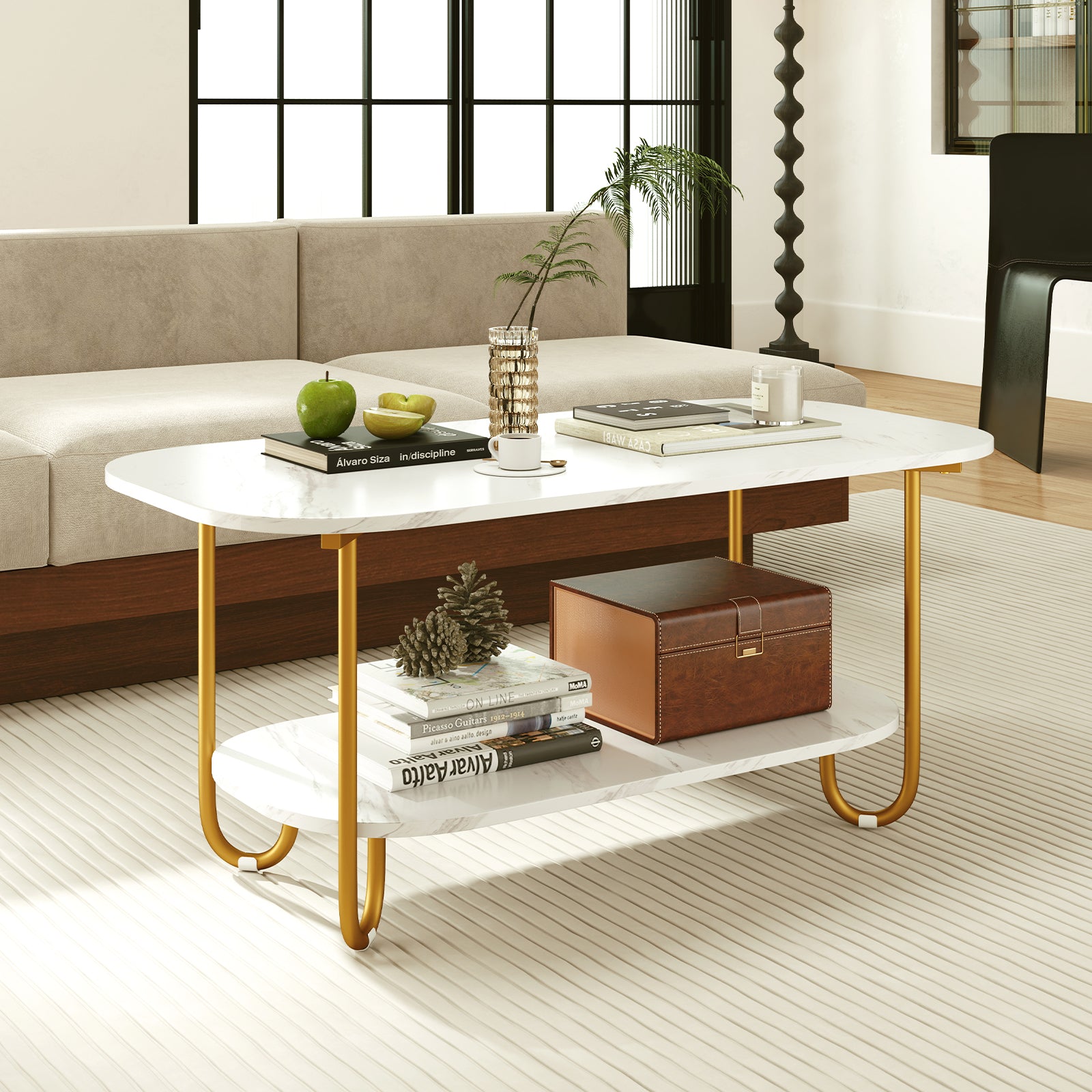Modern 2-tier Faux Marble Top Coffee Table, White Coffee Tables at Gallery Canada
