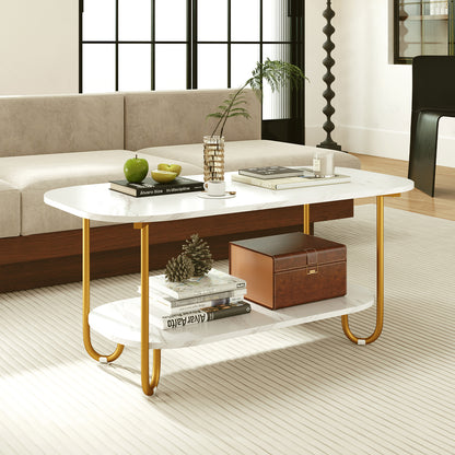 Modern 2-tier Faux Marble Top Coffee Table, White Coffee Tables at Gallery Canada