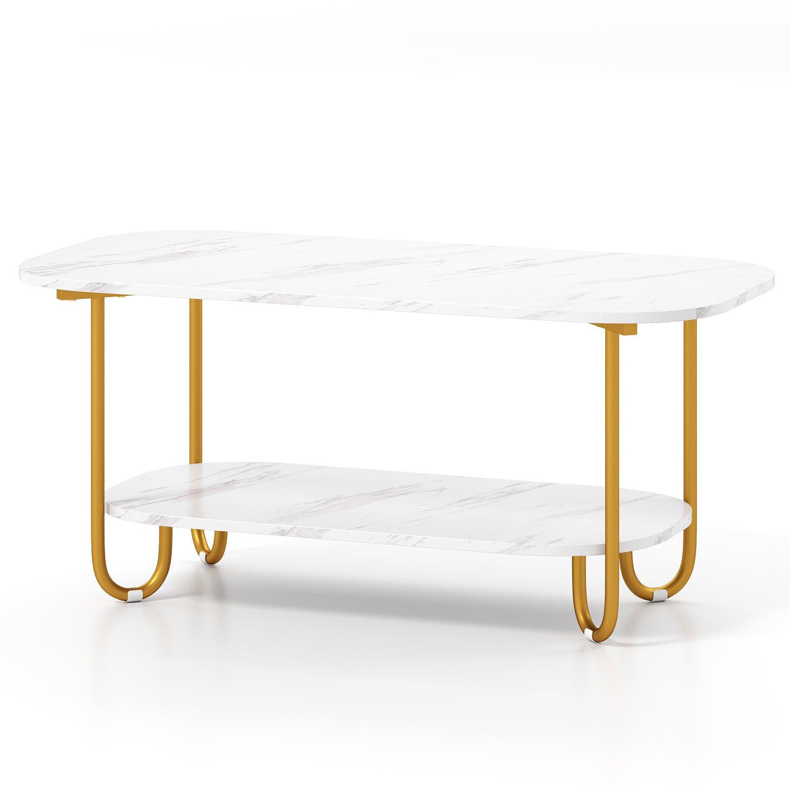 Modern 2-tier Faux Marble Top Coffee Table, White Coffee Tables White at Gallery Canada