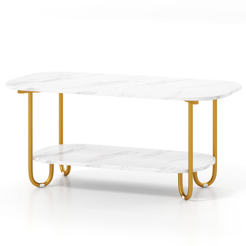 Modern 2-tier Faux Marble Top Coffee Table, White