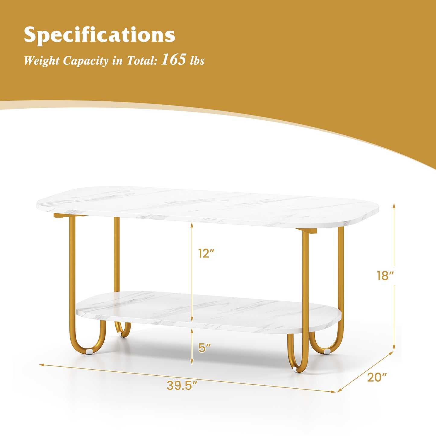 Modern 2-tier Faux Marble Top Coffee Table, White Coffee Tables at Gallery Canada