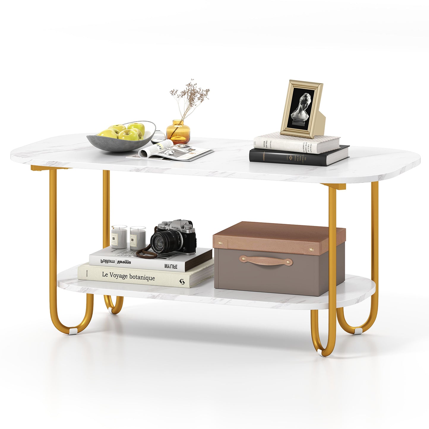 Modern 2-tier Faux Marble Top Coffee Table, White Coffee Tables at Gallery Canada