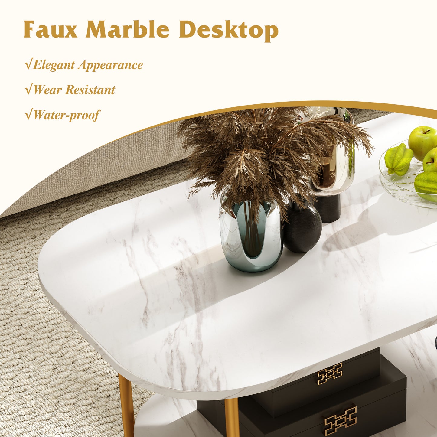 Modern 2-tier Faux Marble Top Coffee Table, White Coffee Tables at Gallery Canada