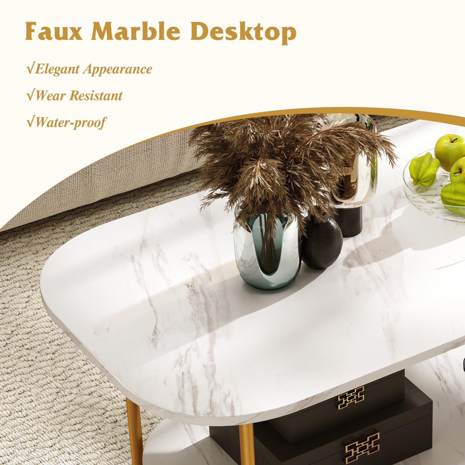 Modern 2-tier Faux Marble Top Coffee Table, White Coffee Tables at Gallery Canada