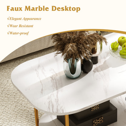 Modern 2-tier Faux Marble Top Coffee Table, White Coffee Tables at Gallery Canada