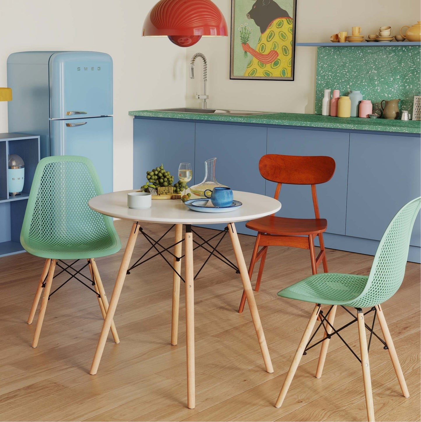 Modern 3-Piece Dining Set: Round Table with Set of 2 Hollow Plastic Chairs Dining Room Sets at Gallery Canada