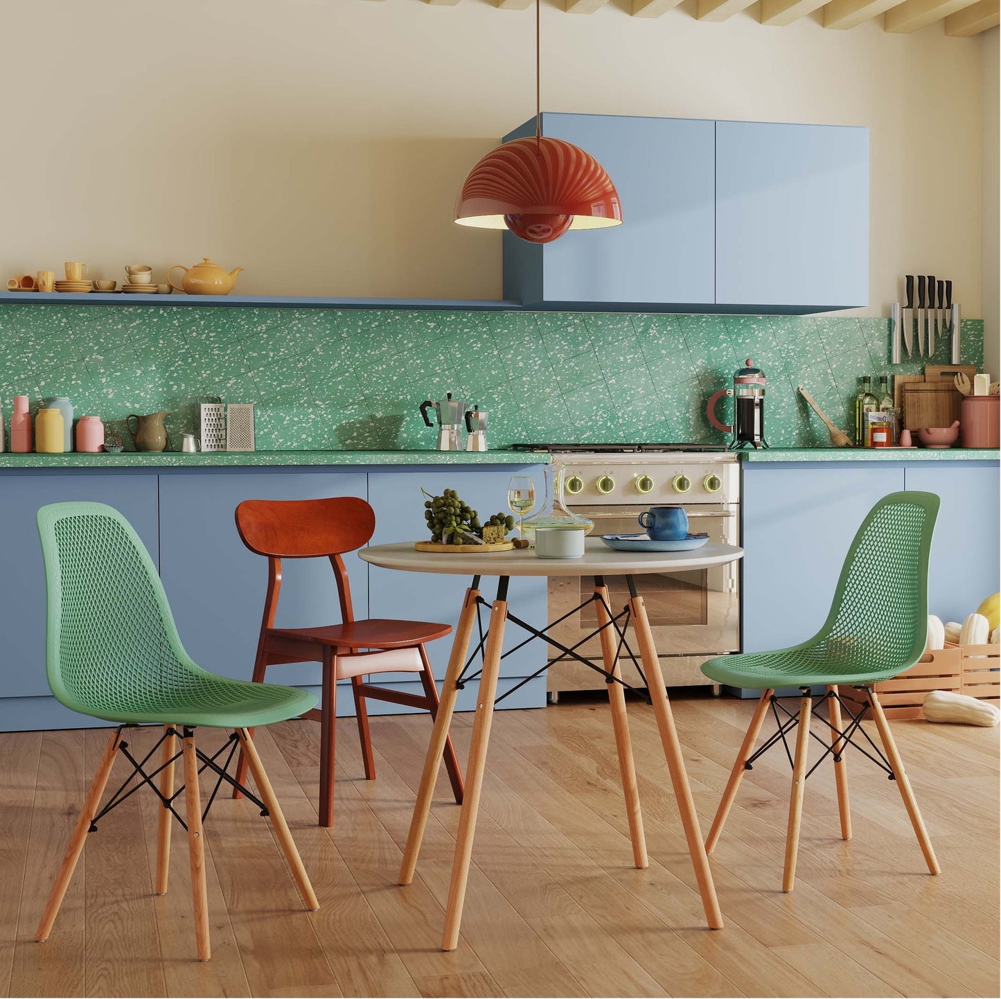 Modern 3-Piece Dining Set: Round Table with Set of 2 Hollow Plastic Chairs Dining Room Sets Options at Gallery Canada