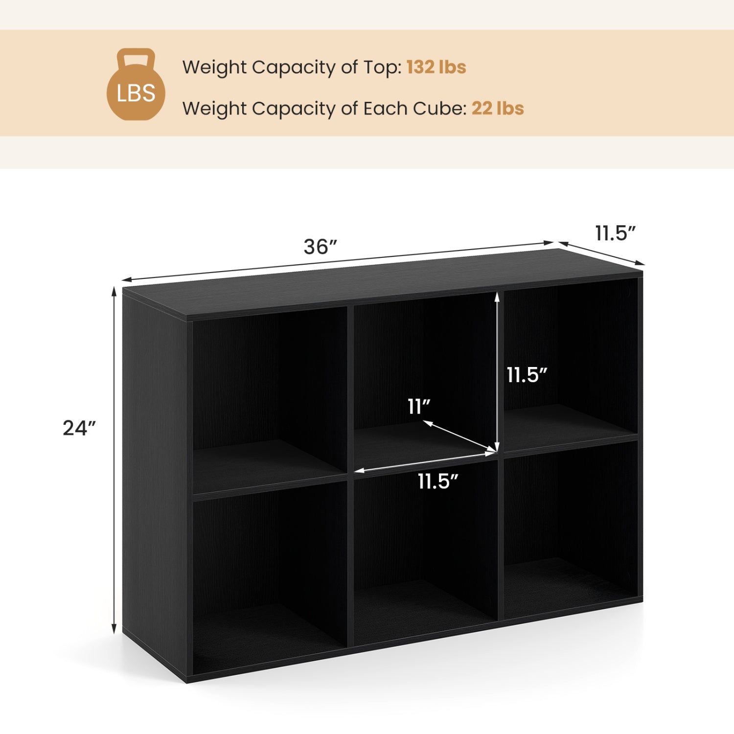 6-Cube Bookcase with Anti-Tipping Kit, Black Bookcases at Gallery Canada