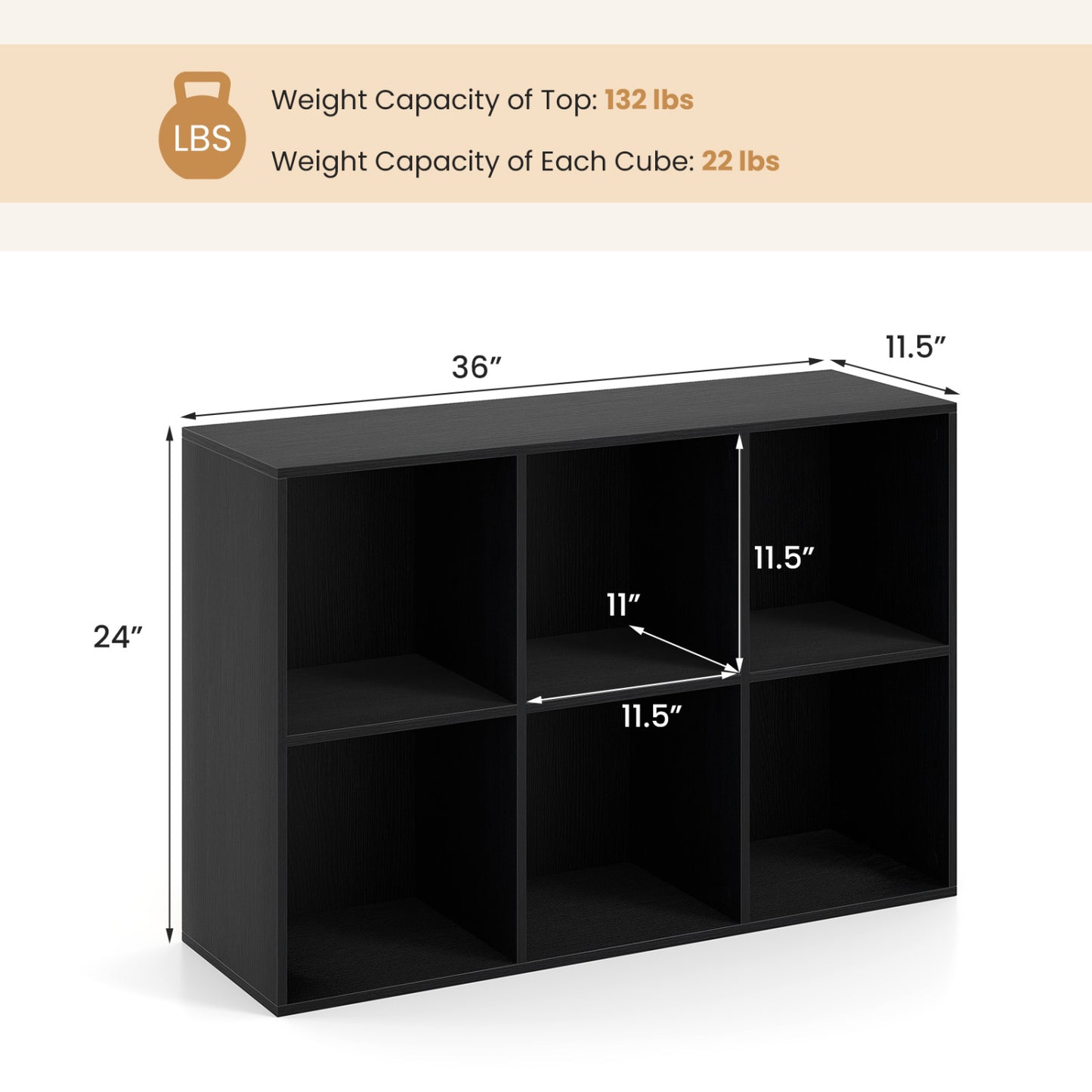 6-Cube Bookcase with Anti-Tipping Kit, Black Bookcases at Gallery Canada