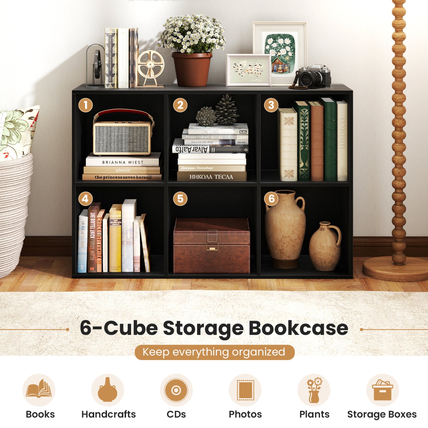 6-Cube Bookcase with Anti-Tipping Kit, Black Bookcases at Gallery Canada