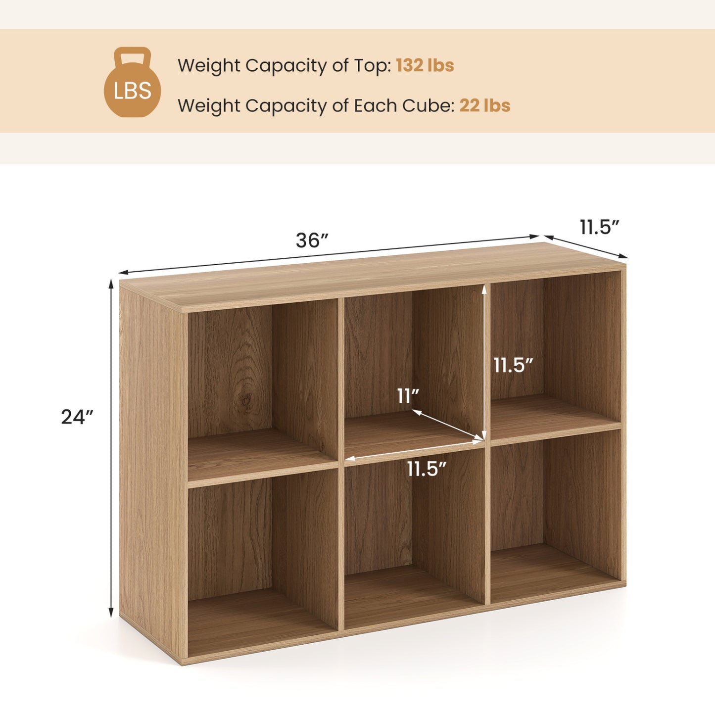 6-Cube Bookcase with Anti-Tipping Kit, Natural Bookcases at Gallery Canada