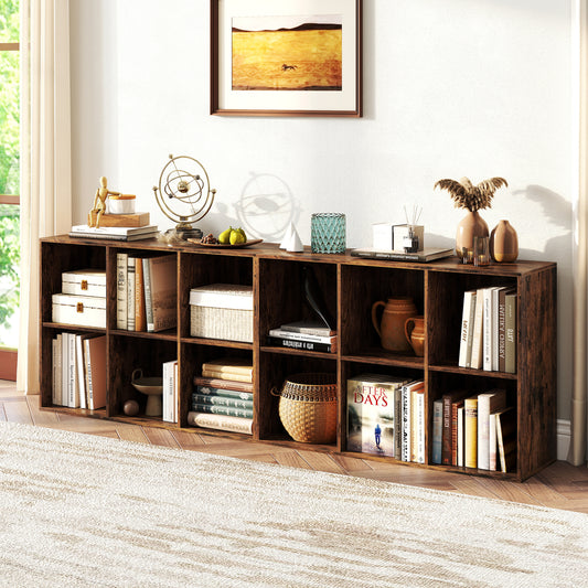 Modern 6-Cube Bookcase with Anti-tipping Kits for Bedroom Living Room, Rustic Brown