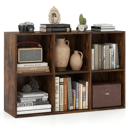 Modern 6-Cube Bookcase with Anti-tipping Kits for Bedroom Living Room, Rustic Brown