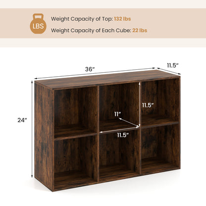 Modern 6-Cube Bookcase with Anti-tipping Kits for Bedroom Living Room, Rustic Brown