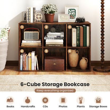 Modern 6-Cube Bookcase with Anti-tipping Kits for Bedroom Living Room, Rustic Brown