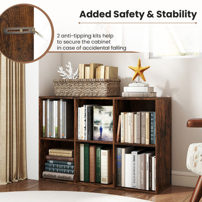 Modern 6-Cube Bookcase with Anti-tipping Kits for Bedroom Living Room, Rustic Brown