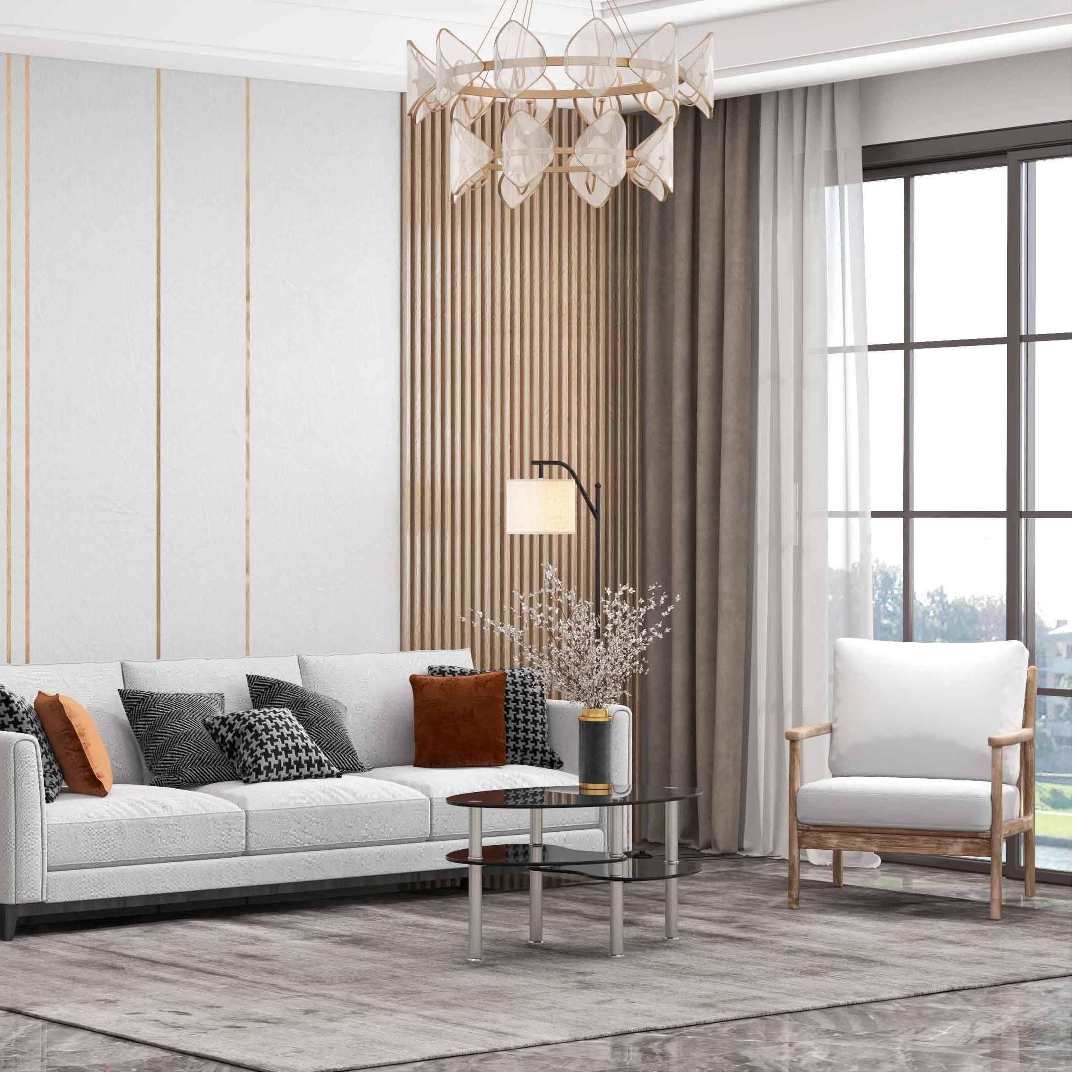 Modern Accent Chair & Tempered Glass Oval Side Coffee Table Set Living Room at Gallery Canada