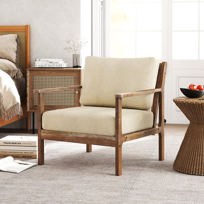 Modern Accent Chair with Solid Rubber Wood Armrests, Beige Accent Chairs at Gallery Canada