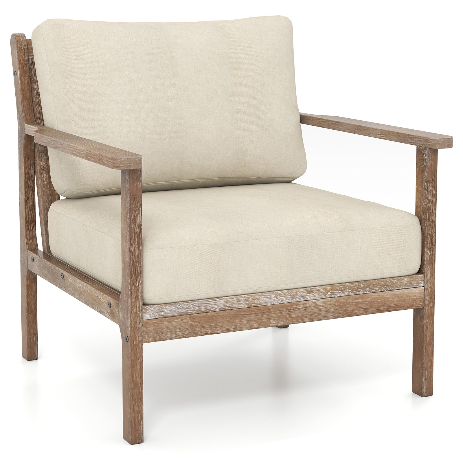 Modern Accent Chair with Solid Rubber Wood Armrests, Beige Accent Chairs at Gallery Canada