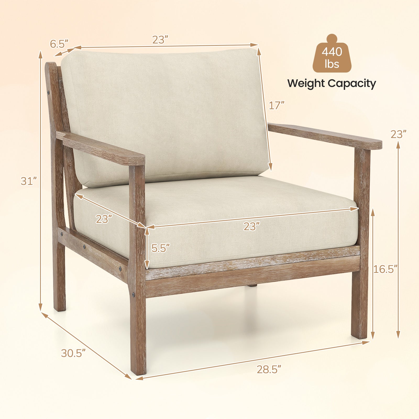 Modern Accent Chair with Solid Rubber Wood Armrests, Beige Accent Chairs at Gallery Canada