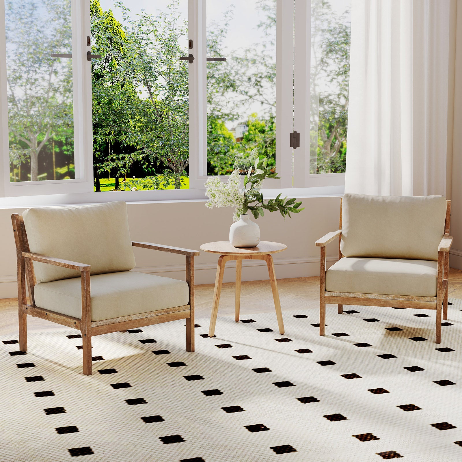 Modern Accent Chair with Solid Rubber Wood Armrests, Beige Accent Chairs at Gallery Canada