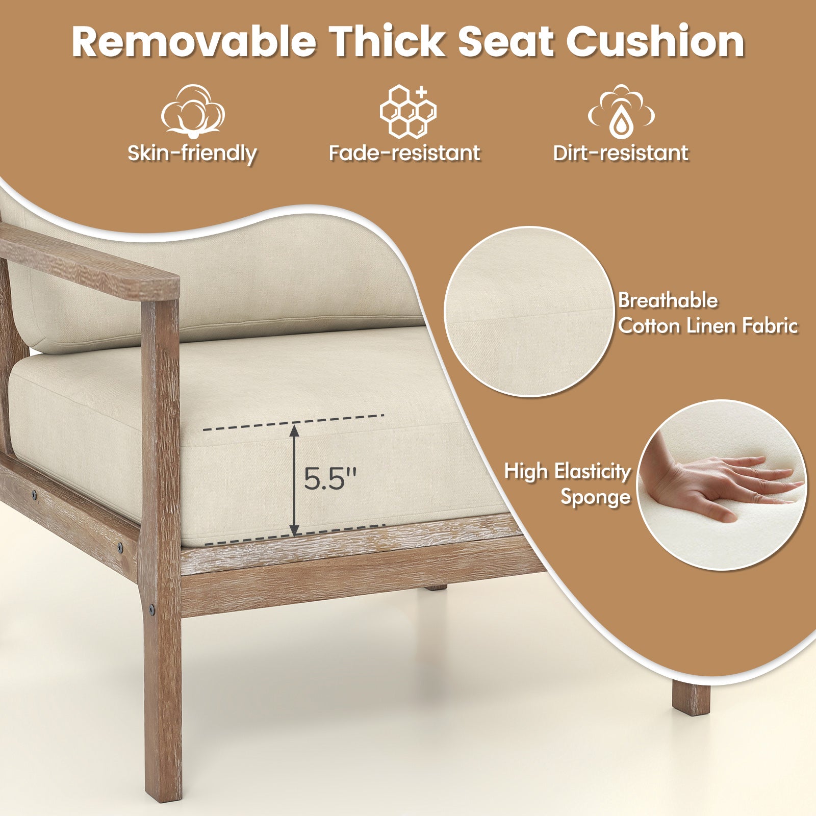 Modern Accent Chair with Solid Rubber Wood Armrests, Beige Accent Chairs at Gallery Canada