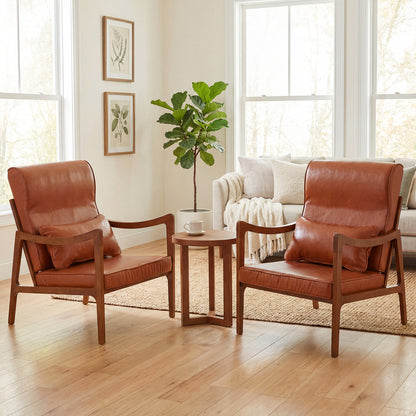 Modern Accent Chair, Solid Rubber Wood Faux Leather Upholstered Armchair, Brown Accent Chairs at Gallery Canada