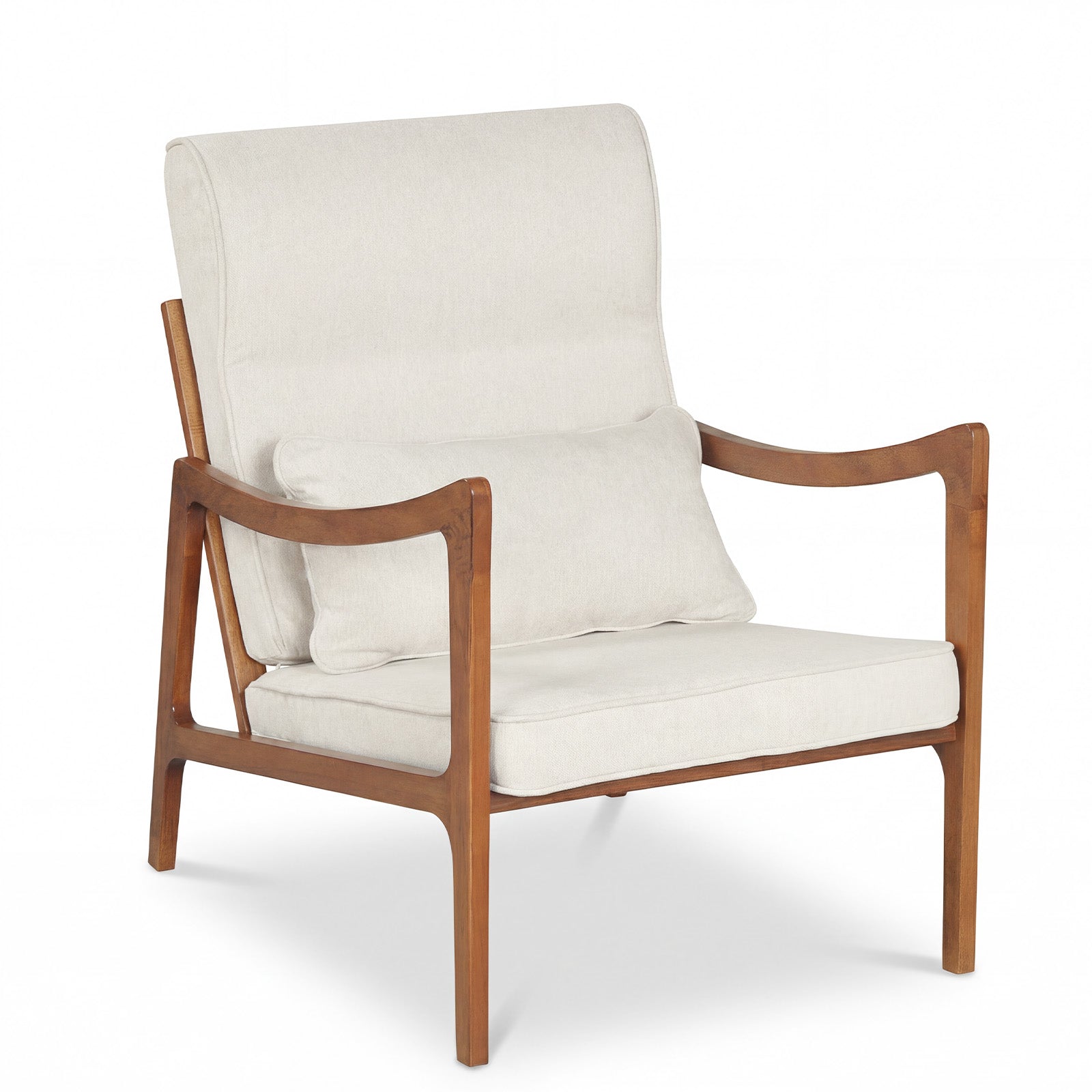 Modern Accent Chair, Solid Rubber Wood Faux Leather Armchair, White Accent Chairs White at Gallery Canada