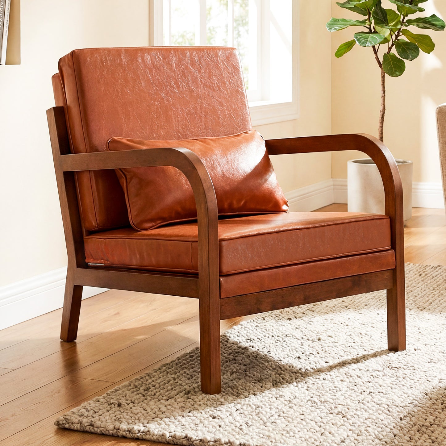 Modern Accent Chair, Faux Leather Linen Fabric, Brown Accent Chairs at Gallery Canada