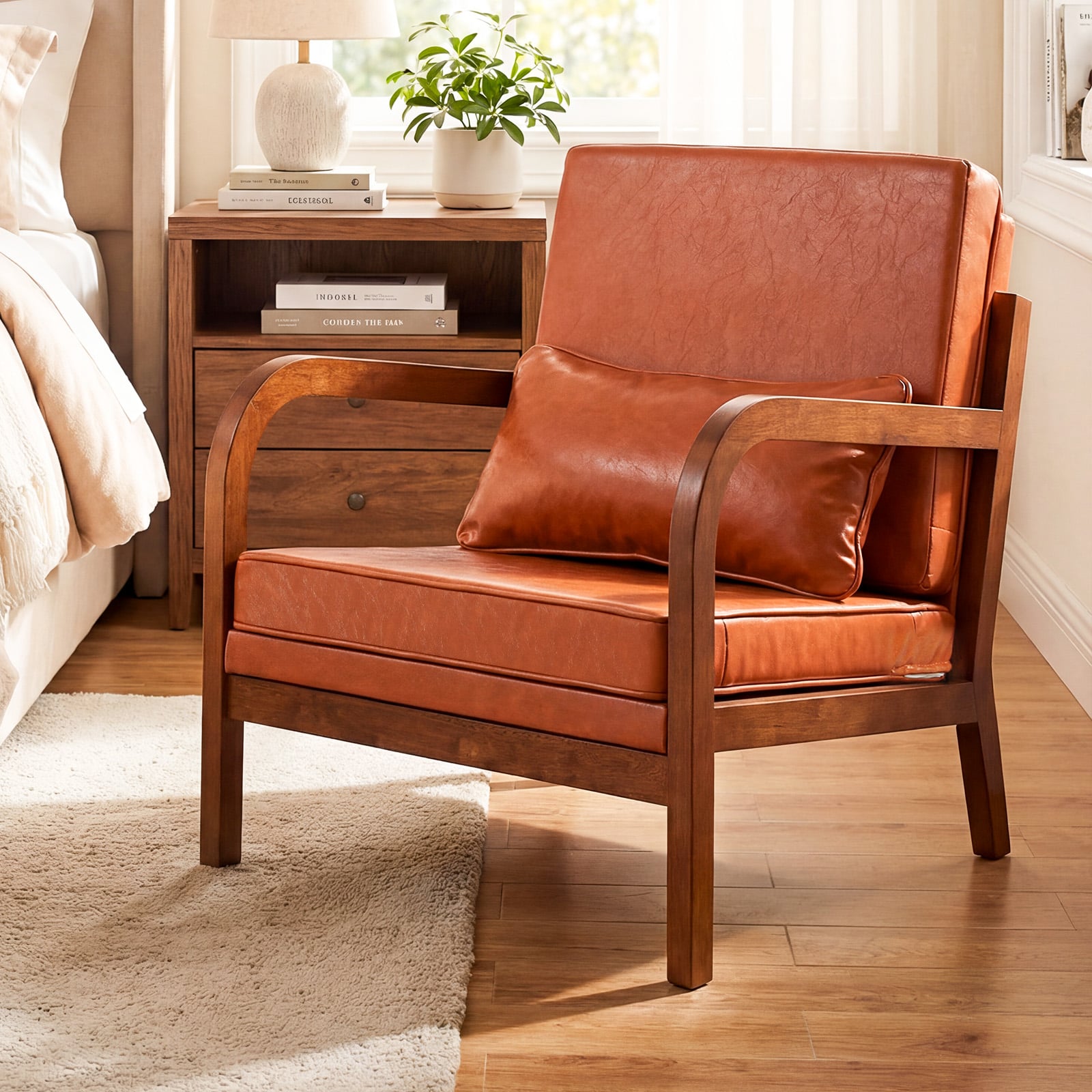 Modern Accent Chair, Faux Leather Linen Fabric, Brown Accent Chairs at Gallery Canada