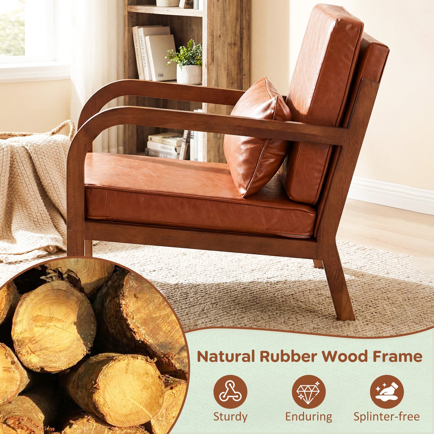 Modern Accent Chair, Faux Leather Linen Fabric, Brown Accent Chairs at Gallery Canada