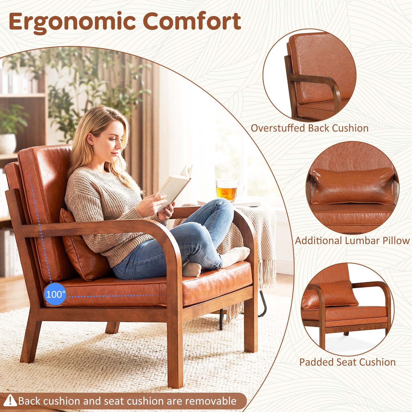 Modern Accent Chair, Faux Leather Linen Fabric, Brown Accent Chairs at Gallery Canada