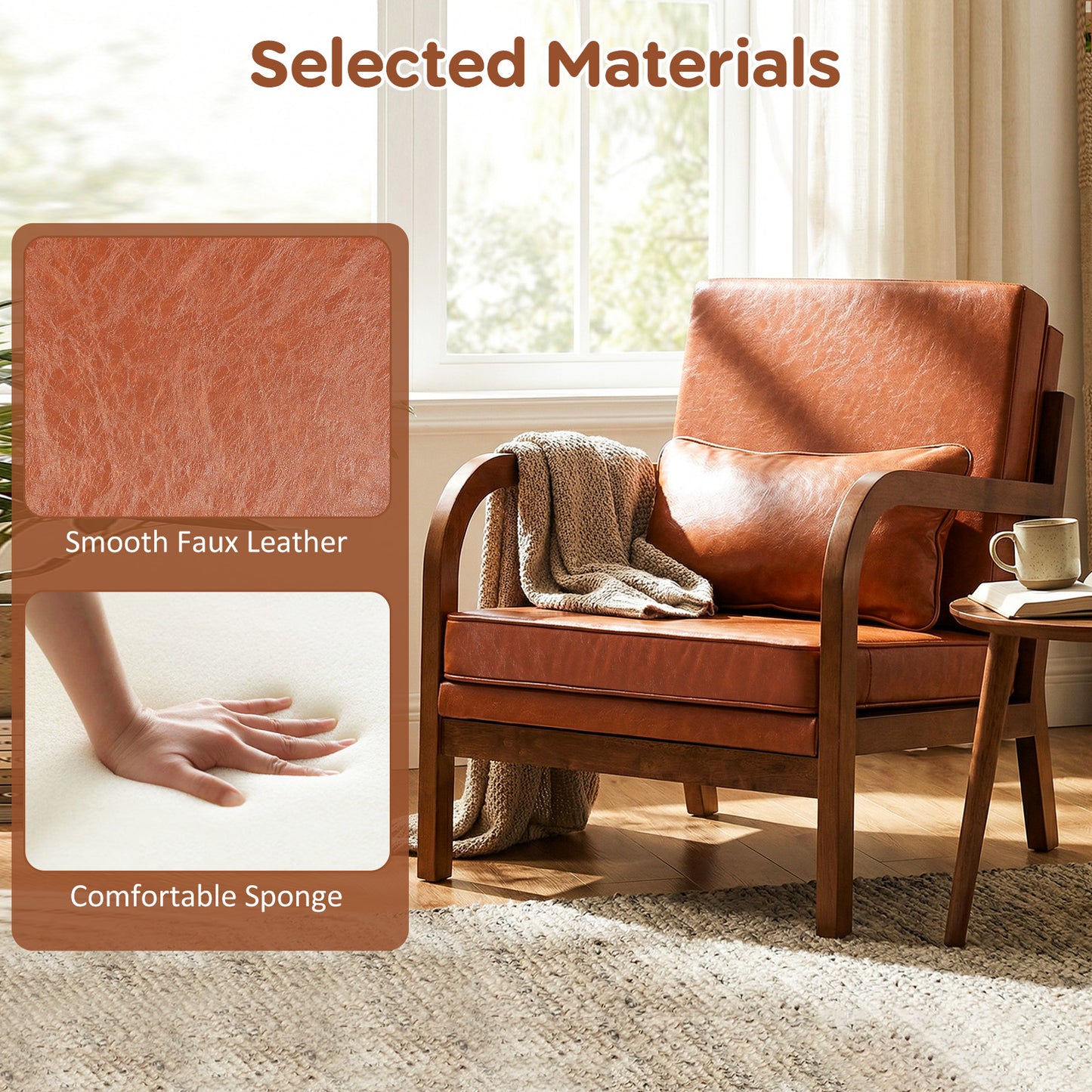 Modern Accent Chair, Faux Leather Linen Fabric, Brown Accent Chairs at Gallery Canada