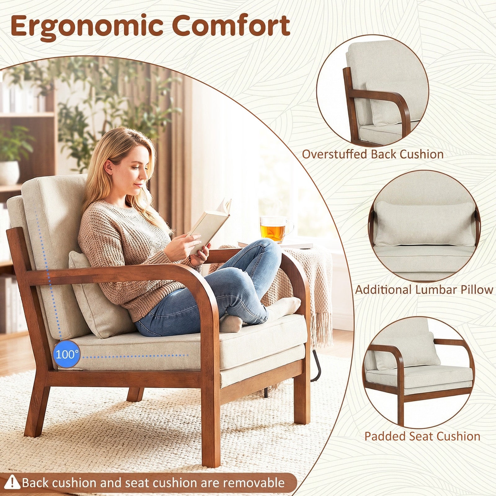 Modern Accent Chair, Faux Leather Linen Fabric, White Accent Chairs at Gallery Canada