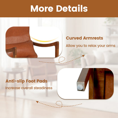 Modern Accent Chair, Solid Rubber Wood Faux Leather Upholstered Armchair, Brown Accent Chairs at Gallery Canada