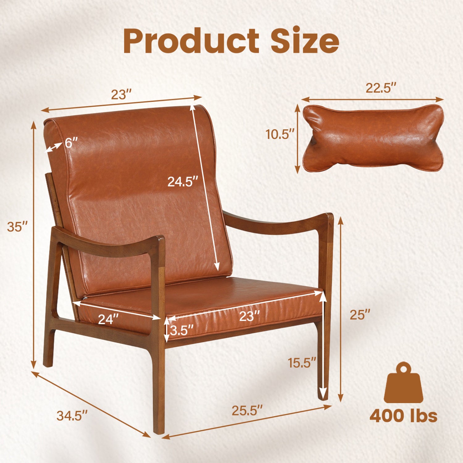 Modern Accent Chair, Solid Rubber Wood Faux Leather Upholstered Armchair, Brown Accent Chairs at Gallery Canada