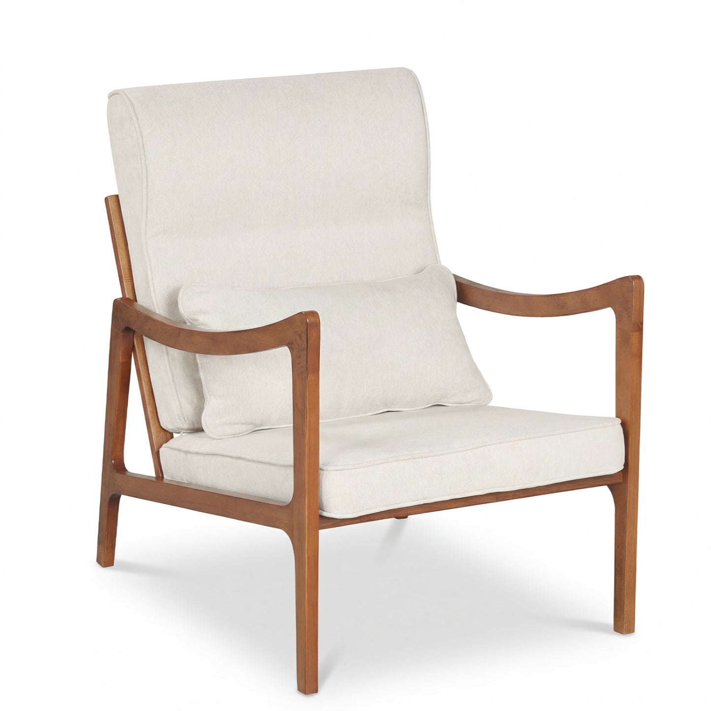 Modern Accent Chair, Solid Rubber Wood Faux Leather Armchair, White Accent Chairs at Gallery Canada