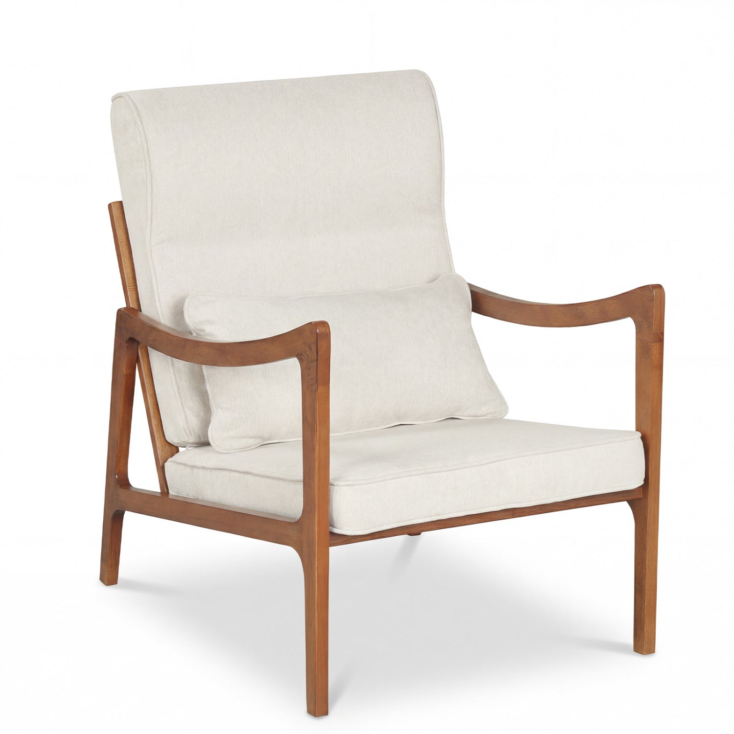 Modern Accent Chair, Solid Rubber Wood Faux Leather Armchair, White Accent Chairs White at Gallery Canada