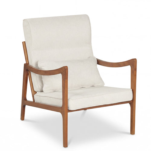 Modern Accent Chair, Solid Rubber Wood Faux Leather Armchair, White