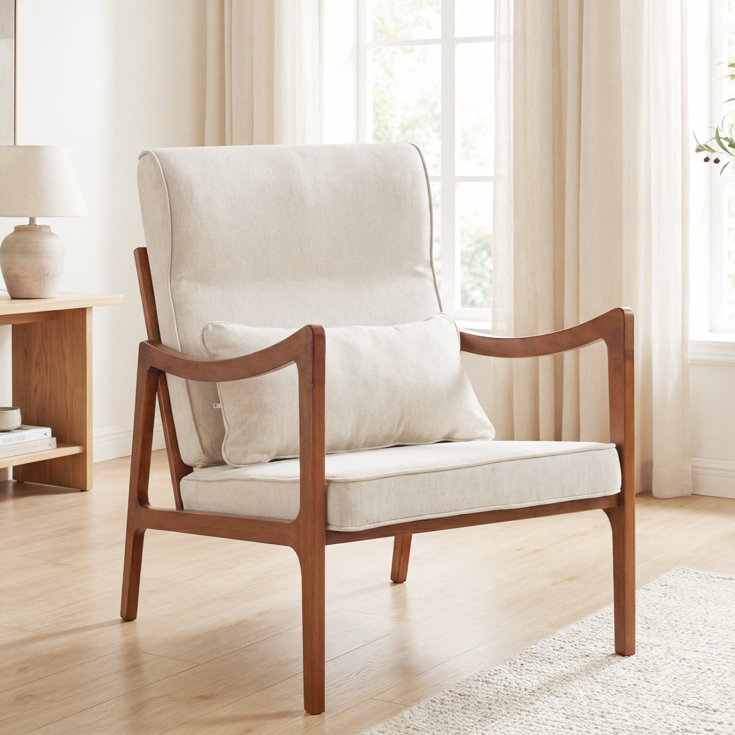Modern Accent Chair, Solid Rubber Wood Faux Leather Armchair, White Accent Chairs at Gallery Canada