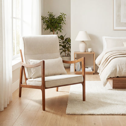 Modern Accent Chair, Solid Rubber Wood Faux Leather Armchair, White Accent Chairs at Gallery Canada
